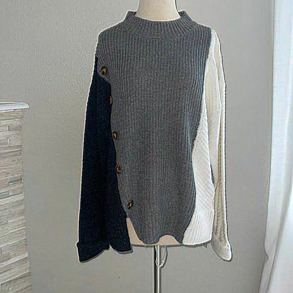 Keren Hart' Women's Asymmetrical Sweater -‎ Grey / White size large - Picture 1 of 8